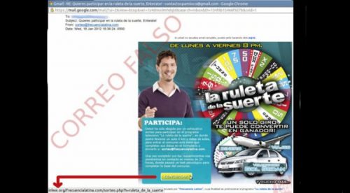 Invitación falsa a La Ruleta de la Suerte oculta virus