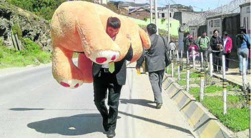 Joven enamorado camina 7 kilómetros cargando peluche gigante