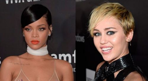 Rihanna y Miley Cyrus sorprendieron con sexys escotes por una buena causa