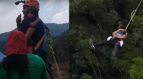 YouTube: Hizo puenting con su hija en brazos y se vuelve viral