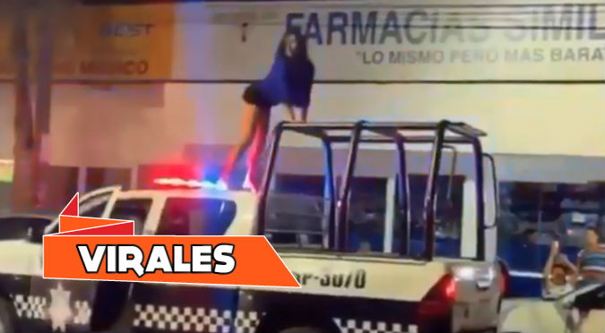 Mujer baila reggaetón en techo de patrullero y policías no pudieron detenerla (VIDEO)