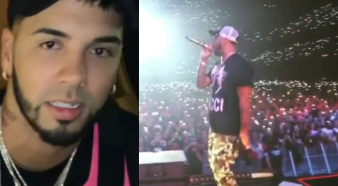 Anuel se atreve a cantar en vivo, pero sus ‘gallos’ lo traicionan (VIDEO) 