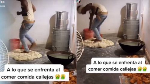 Vendedor callejero indigna por preparar empanadas con los pies | VIDEO
