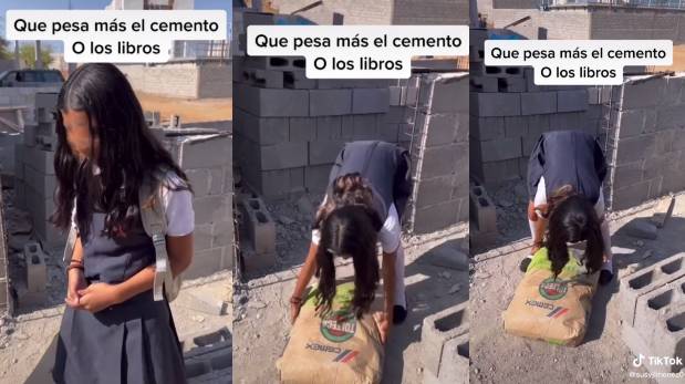 Escolar quiere ser tiktoker, pero su papá la pone a trabajar como albañil  | VIDEO