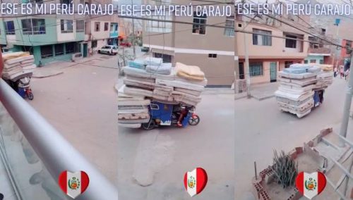 TikTok: mototaxi sorprende al llevar 20 colchones: «Ese es mi Perú» | VIDEO