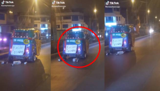 Recién casados se van en mototaxi a su luna de miel | VIDEO