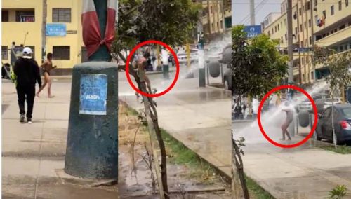 Peruano aprovecha un camión cisterna para ducharse en medio de la calle: «El que graba no le pasa jabón» | VIDEO