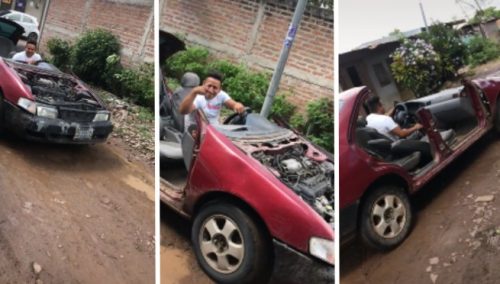 ¿Nueva moda? Hombre decide «tunear» su auto de manera particular y es sensación: «Peor es andar caminando» | VIDEO