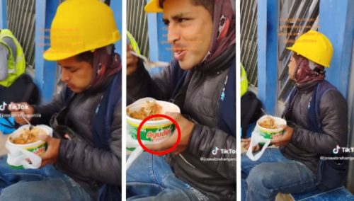 Obrero es captado con peculiar táper en el trabajo y es troleado: «Seguro no devuelve los tapers» | VIDEO