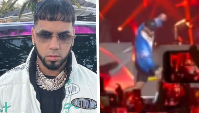 Anuel AA sufrió una aparatosa caída en pleno concierto y su reacción se volvió viral | VIDEO