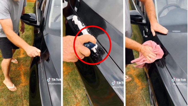 Hombre imita un «truco» de Internet para quitar la ralladura de un carro y termina mal | VIDEO