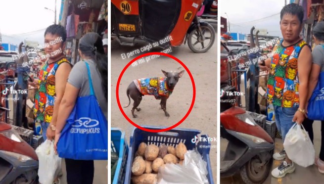 Hombre presume su nuevo outfit en la calle, pero descubre que perrito utiliza el mismo | VIDEO