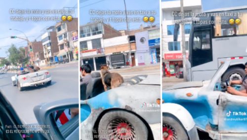 Captan a peruanos manejando un particular carro y se vuelven virales: «Una pintadita y ya esta» | VIDEO