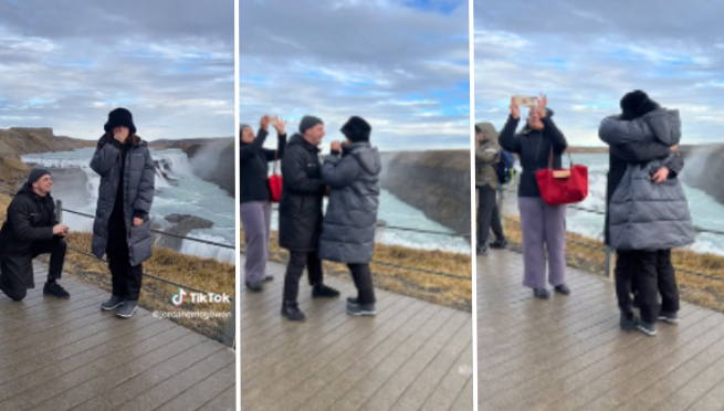 Le pide matrimonio a su novia, pero turista arruina el romántico momento: «Lo hizo a propósito» | VIDEO