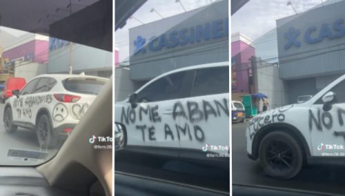 Joven se hace viral por pintar el carro de su novia con curiosa súplica: «No me abandones, te amo» | VIDEO