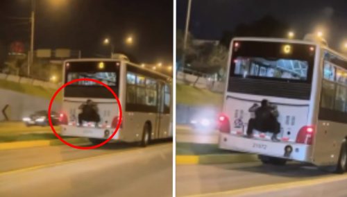 ¿Spider-man? Hombre es viral por treparse en la parte trasera de un bus del Metropolitano | VIDEO