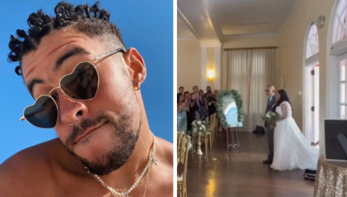 Novia se vuelve viral por caminar hacia el altar con música de Bad Bunny | VIDEO