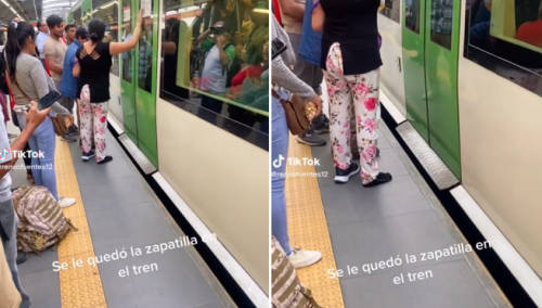 Peruana baja del tren, pero su zapatilla se queda adentro y se vuelve viral: «Su príncipe lo encontrará» | VIDEO