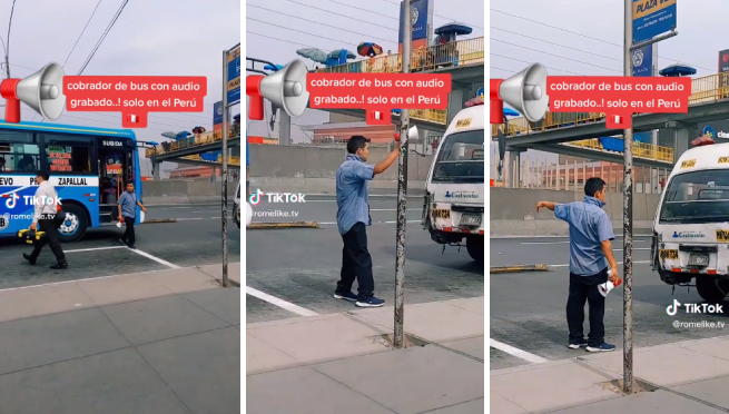 ¡Un genio! Cobrador causa sensación por usar megáfono con su voz grabada para llamar pasajeros | VIDEO