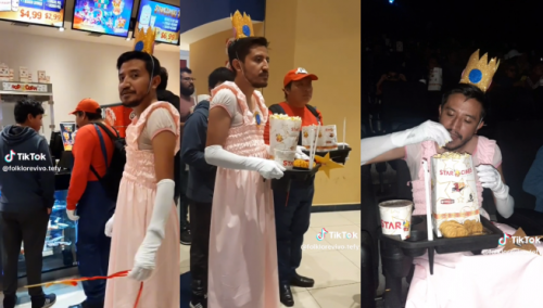 Hombre se disfraza de princesa para ver la película de “Mario Bros” y causa sensación en redes