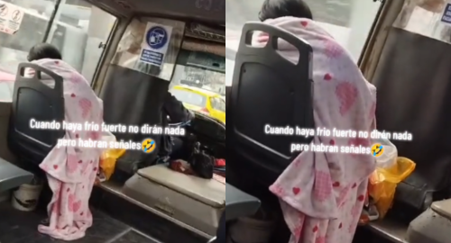 Peruana no soportó el frío limeño y usó su frazada en bus: «Resolvió»