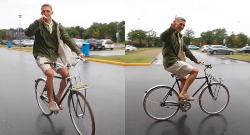 ¡Sin lujos! Oliver Sonne va a entrenar en bicicleta y con un bolso de tela
