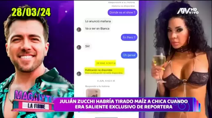 Julián Zucchi enviaba chats 'hot' a modelo de OnlyFans | Fuente: Magaly TV La Firme