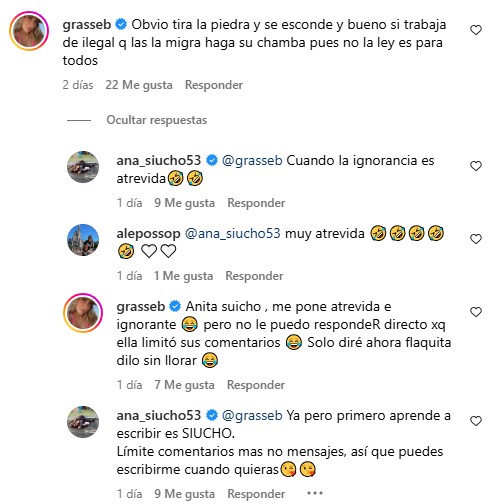 Discusión entre Ana Siucho y Grasse Becerra | Fuente: Instagram