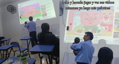 ¡Conmovedor! Profesor peruano cuida al bebé de su alumna en clase y se vuelve viral en redes